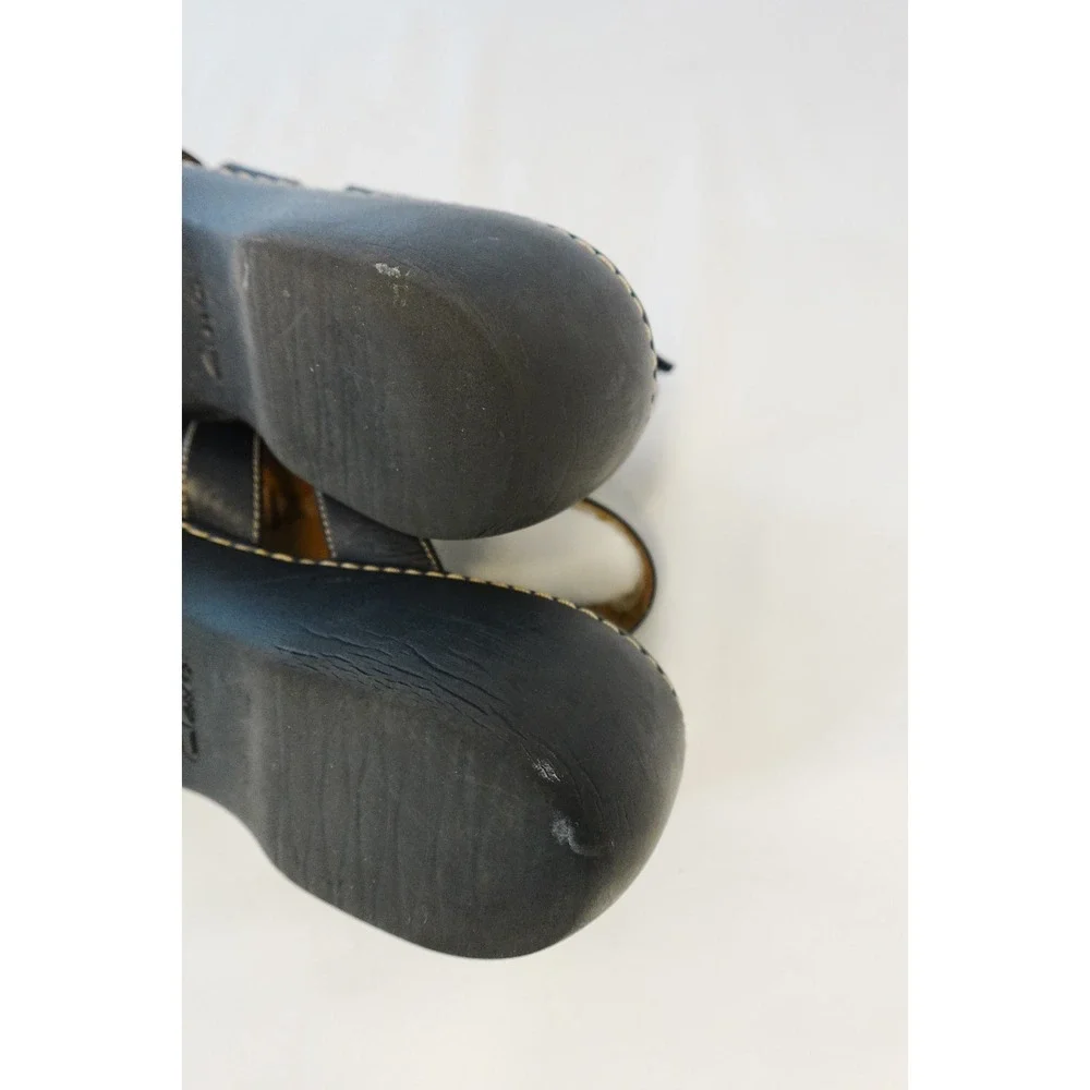 Clarks Artisan Womens 9.5  Black Leather Wedge‎ Sandals Cushion Delana Maloren